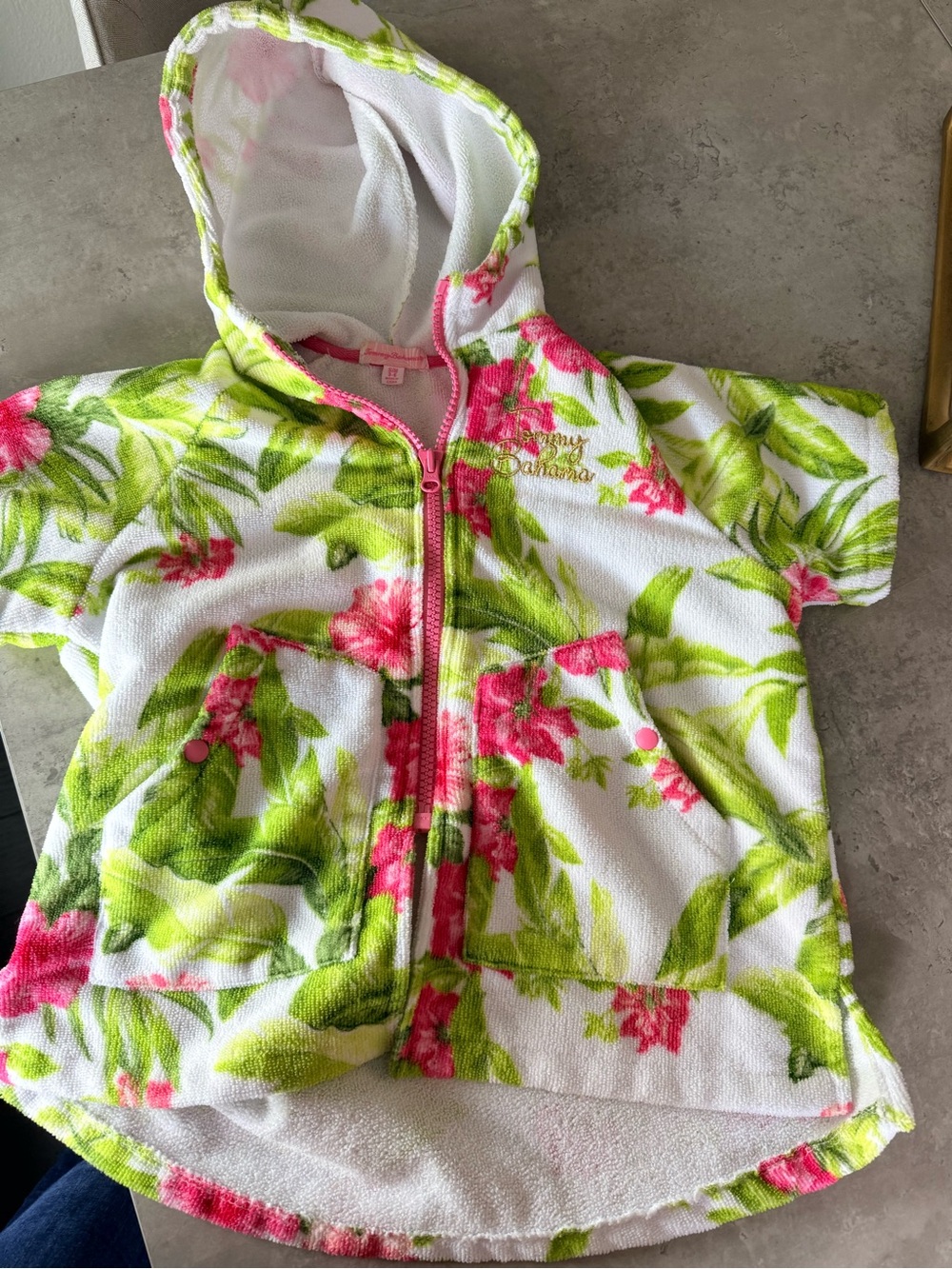 Tommy Bahama Girls Hooded Floral Zip Jacket - Pink & Green